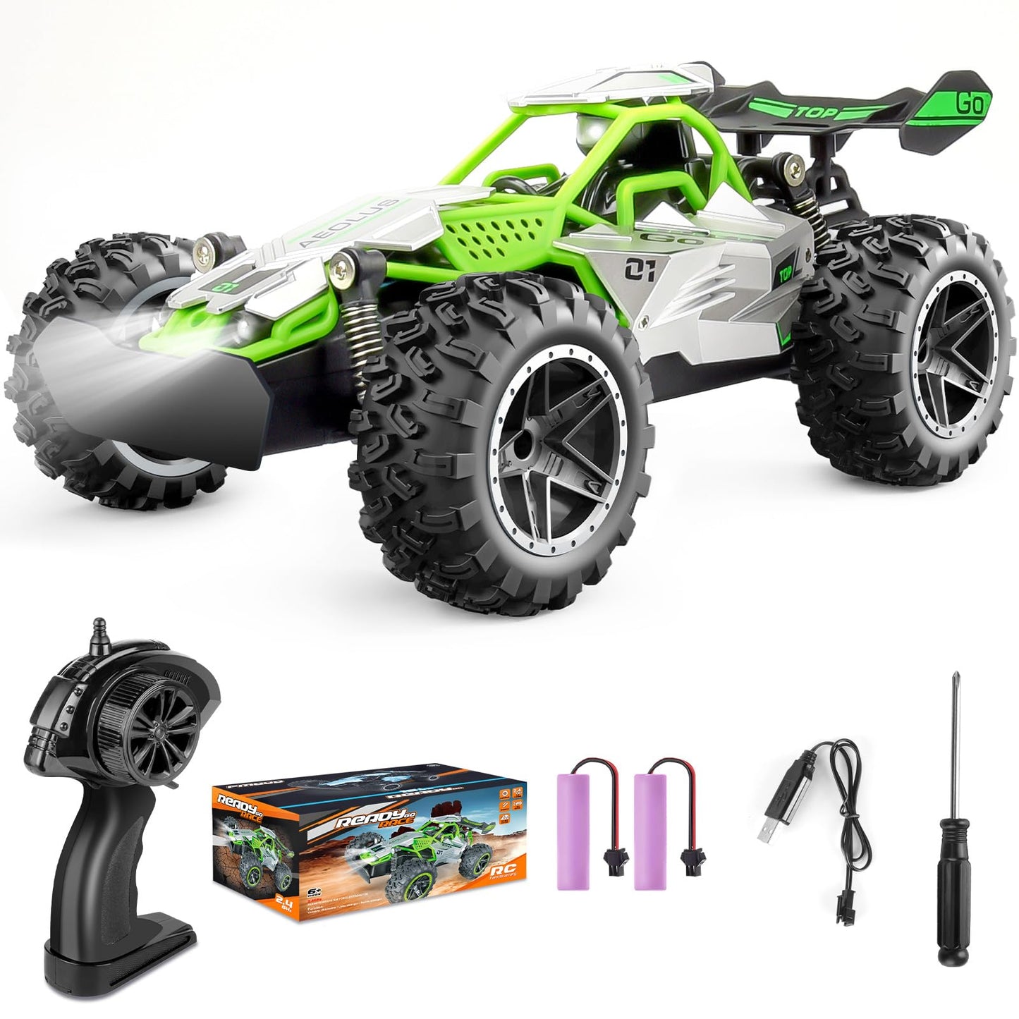 Pmgud Ferngesteuertes Auto, 2,4 GHz 1:18 Proportional 2WD 20+ km/h Hobby Offroad Monster RC Truck, wasserdichte RC Truggy RTR Geländegängig Spielzeug (Grün)