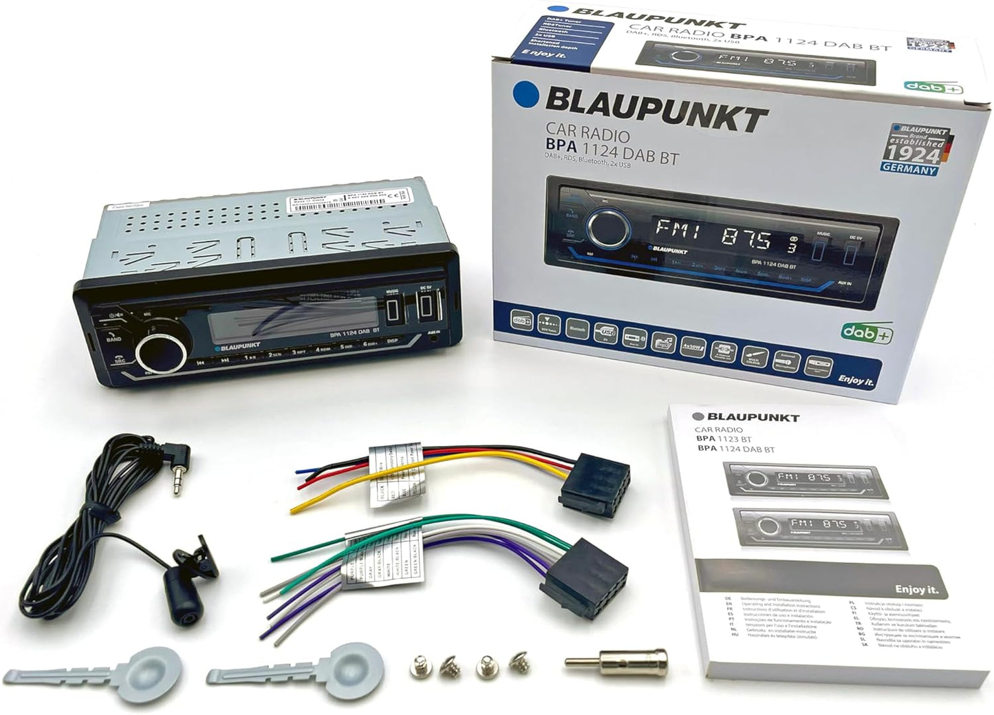 Blaupunkt BPA 1124 DAB BT, 1-DIN Autoradio, DAB+, Bluetooth, Freisprecheinrichtung, 2xUSB, Aux-Eingang, Sub-Out, Multicolor, 200 Watt