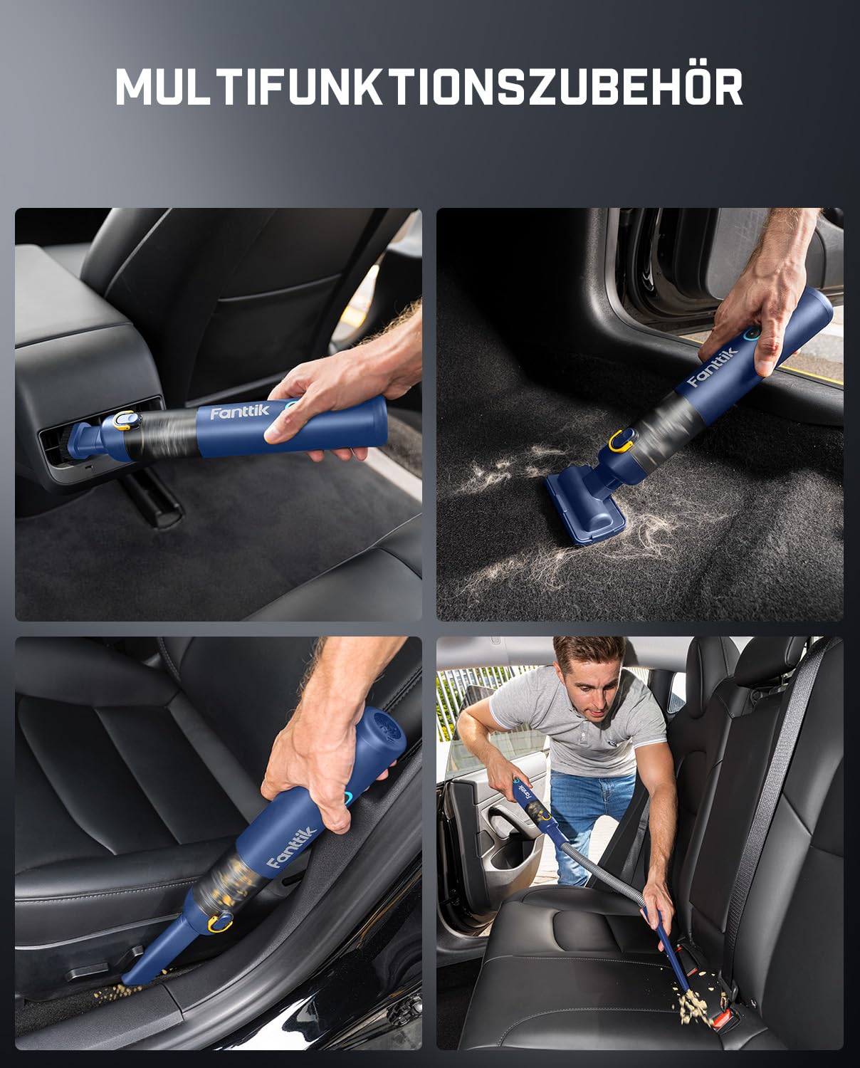 Fanttik Slim V8 Apex Battery Car Vacuum Cleaner with High Power, 19000Pa/45AW, RobustClean™ Handheld Vacuum Cleaner, 4-in-1 Mini Air Blower Pump, Portable Vacuum Cleaner for Car, Office Table,