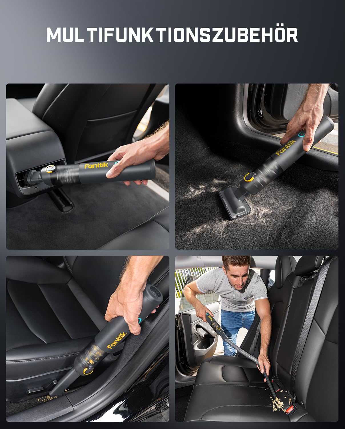 Fanttik Slim V8 Apex Battery Car Vacuum Cleaner with High Power, 19000Pa/45AW, RobustClean™ Handheld Vacuum Cleaner, 4-in-1 Mini Air Blower Pump, Portable Vacuum Cleaner for Car, Office Table,