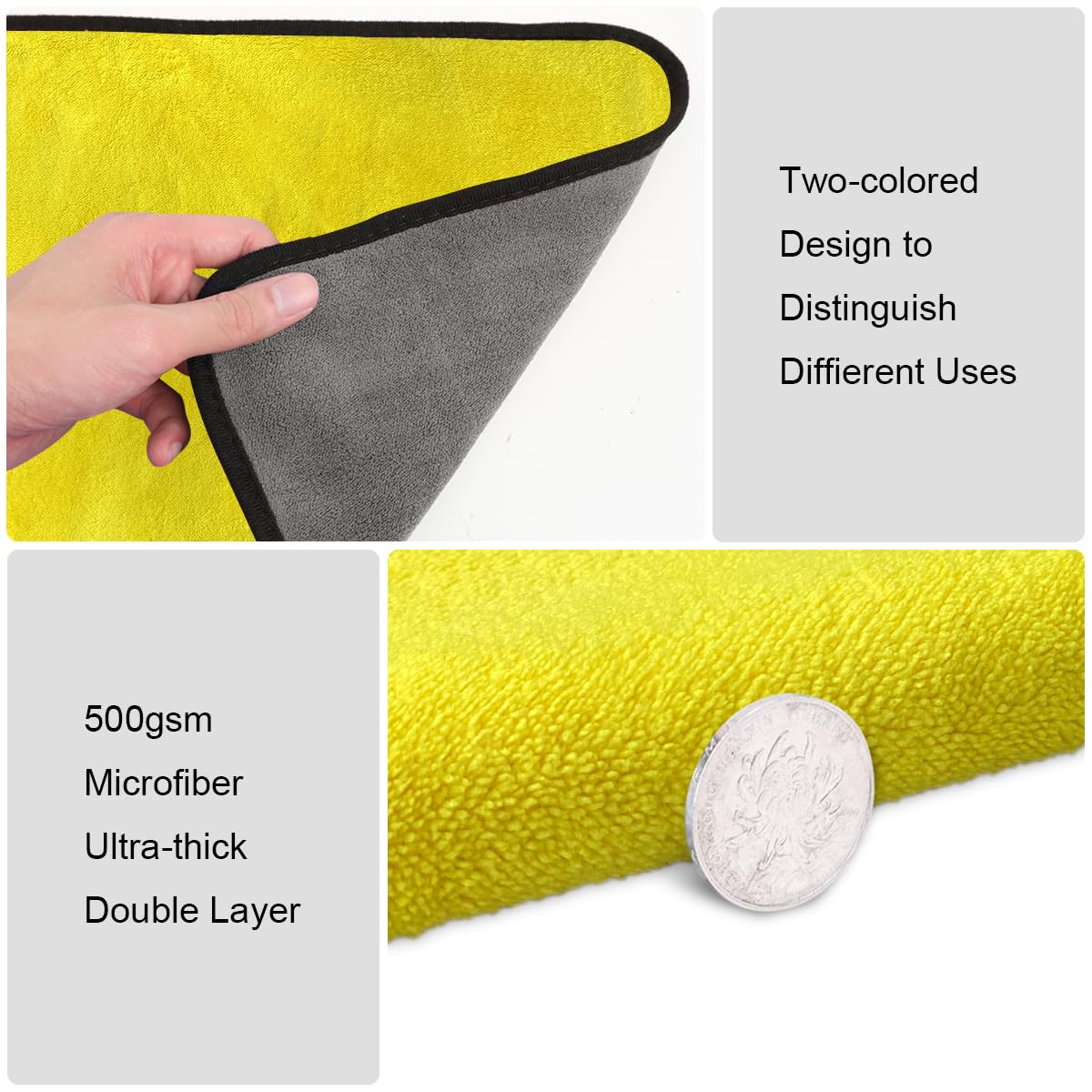 URAQT Mikrofasertücher Auto, 6 PCS 500GSM Mikrofasertücher Multifunktionales Motorrad Fusselfreie Handtuch,Reinigungstuch Microfasertuch für Auto Haushalt Küche Fenster - 30x40CM