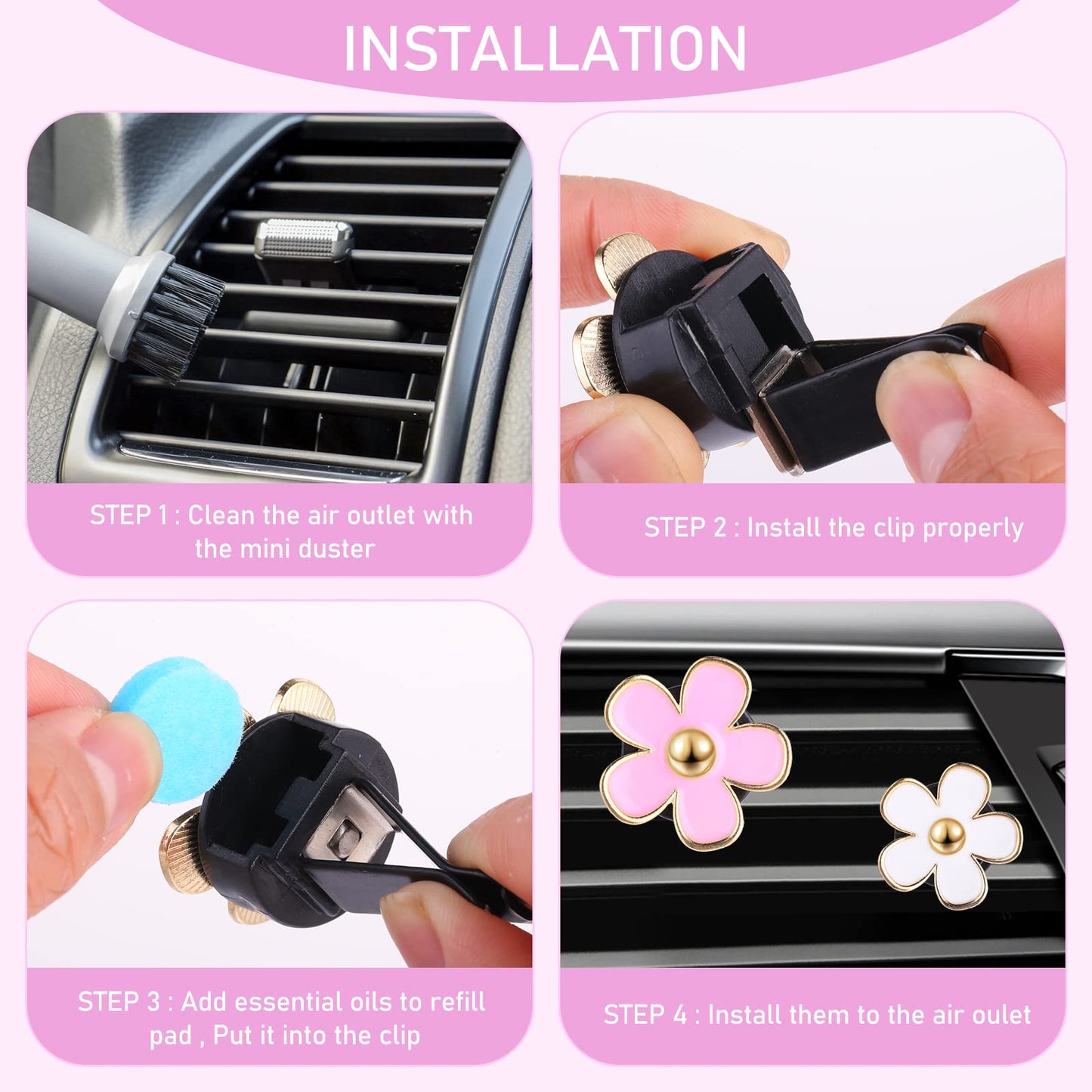 8 Stück Gänseblümchen Blume Auto Lufterfrischer Clip Autozubehör Innenraum Deko Frauen Auto Aromatherapie Ätherisches Öl Diffusor Auto-Dekorationszubehör Auto Deko Innen Für Auto (Schwarz,Weiß)