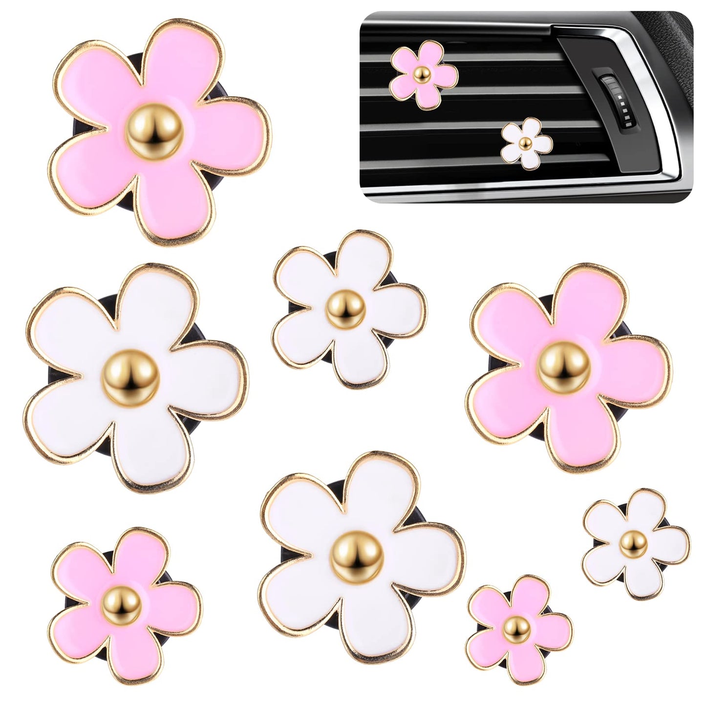 8 Stück Gänseblümchen Blume Auto Lufterfrischer Clip Autozubehör Innenraum Deko Frauen Auto Aromatherapie Ätherisches Öl Diffusor Auto-Dekorationszubehör Auto Deko Innen Für Auto (Schwarz,Weiß)