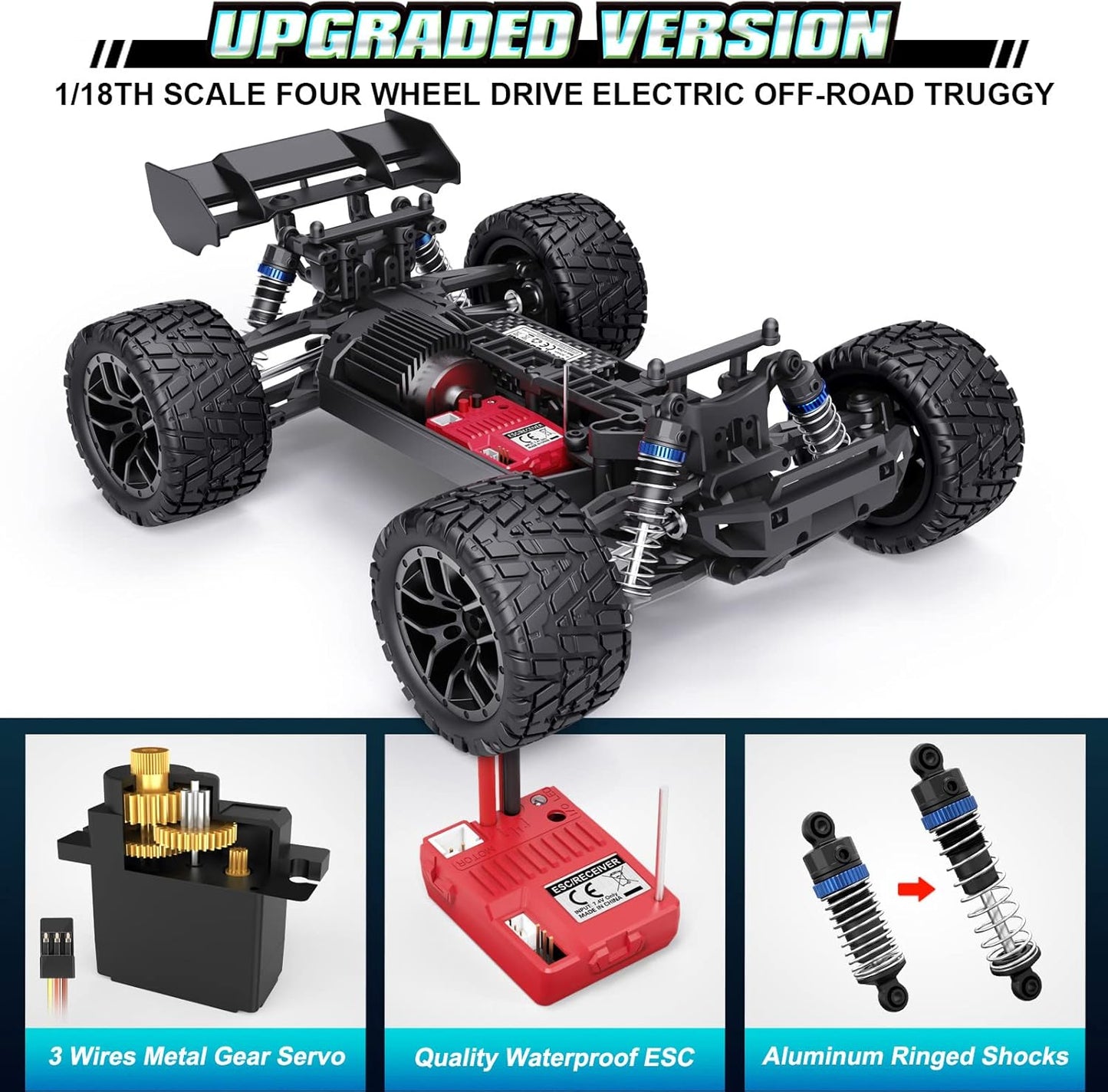 HAIBOXING Ferngesteuertes Auto, 2,4 GHz 1:18 Proportional 4WD 36+ km/h Hobby Offroad Monster RC Truck, wasserdichte RC Truggy RTR Geländegängig Spielzeug