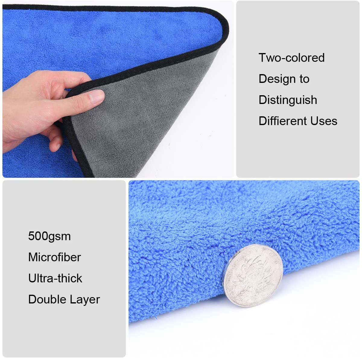 URAQT Mikrofasertücher Auto, 6 PCS 500GSM Mikrofasertücher Multifunktionales Motorrad Fusselfreie Handtuch,Reinigungstuch Microfasertuch für Auto Haushalt Küche Fenster - 30x40CM
