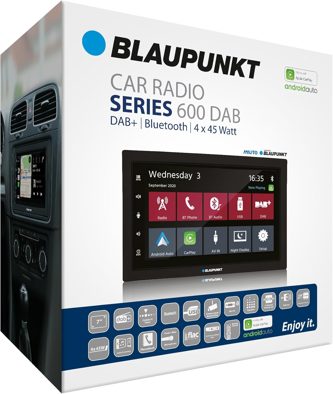 Blaupunkt Oslo 600 DAB, 2-DIN Car-Multimedia, 7 Zoll Touchscreen, Wireless CarPlay, Wireless Android Auto, DAB+, Bluetooth, Freisprecheinrichtung, USB, Eingang Rückfahrkamera, 180 Watt