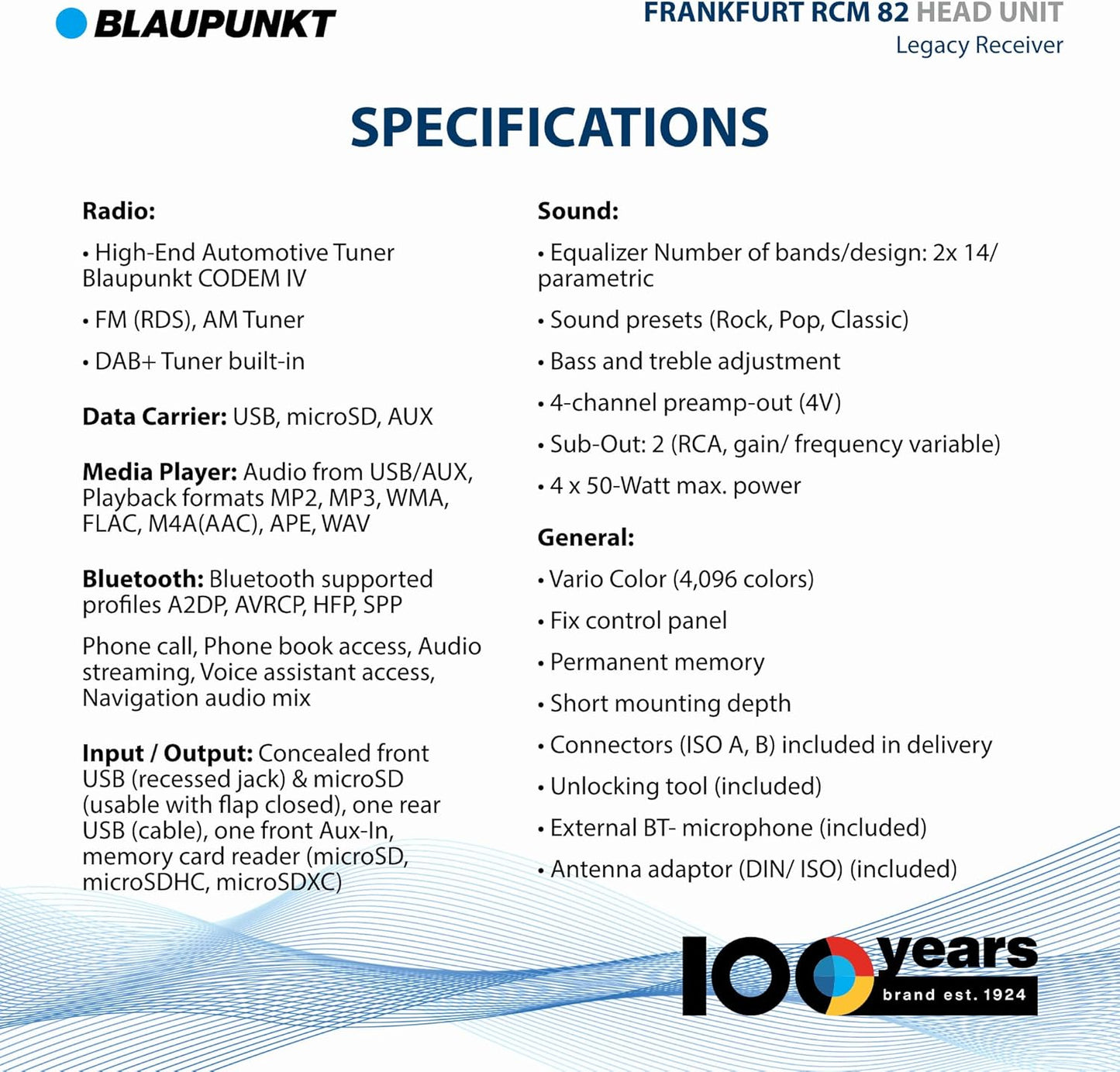 Blaupunkt Frankfurt RCM 82 DAB 1-DIN Car Radio, DAB+, Bluetooth, AUX; USB, SD Card Input, Steering Wheel Remote Control, Hands-Free Kit, Equalizer, 200 Watt, Black