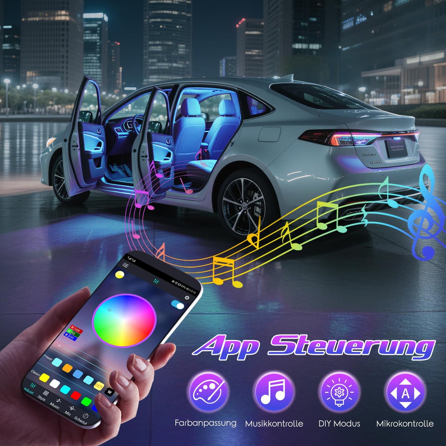 Winzwon Ambientebeleuchtung Auto Zubehör Innenraum, Led Innenraumbeleuchtung Auto Gadgets für Deko, Car Accessories Geschenke für Männer Frauen