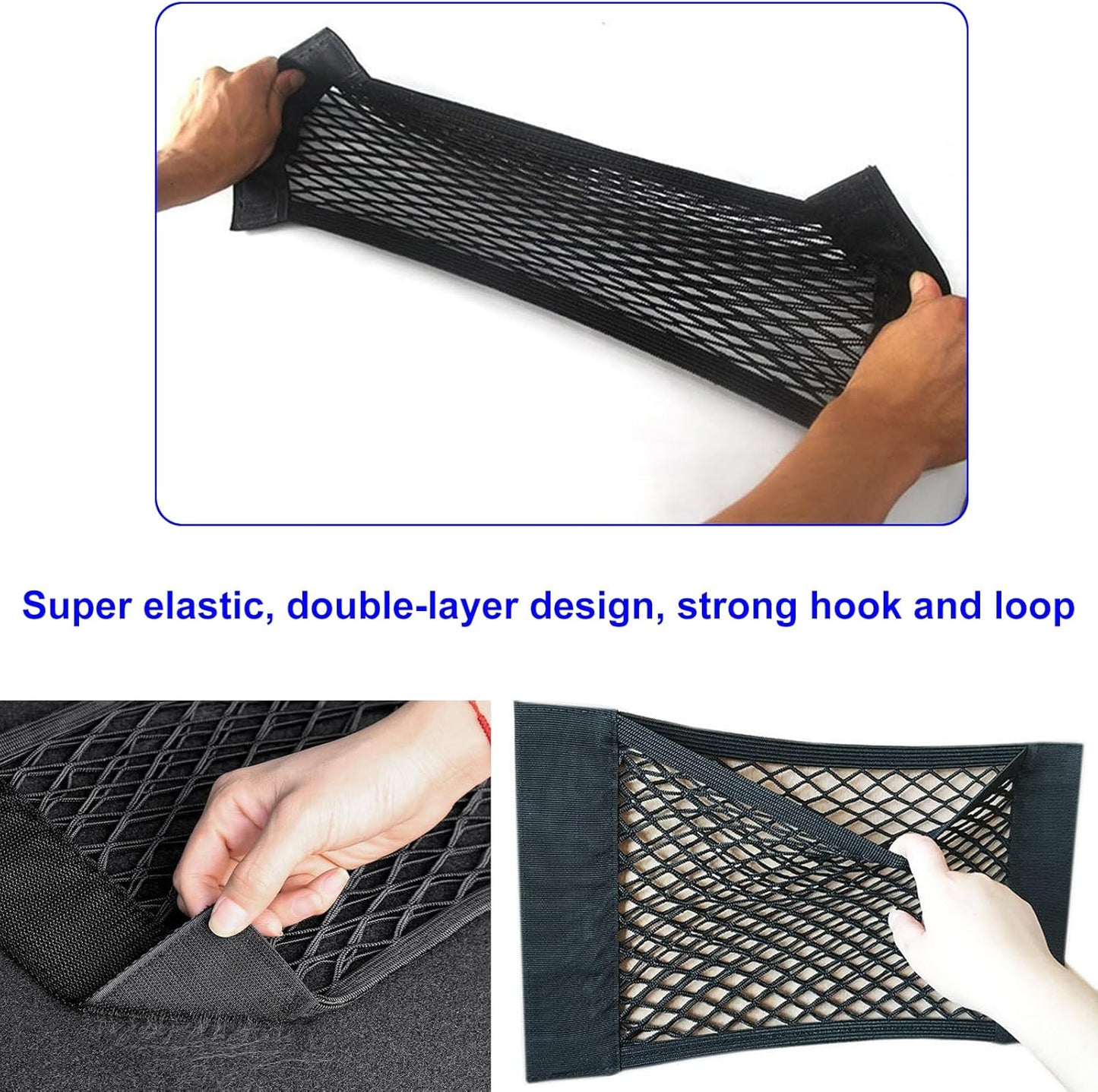 Nutabevr 4 Stück Starke Elastizität Netz Kofferraum Netztasche Auto, 40x25cm Gepäcknetz Erstreckt,Elastischer Rand hält Lasten Fester, Kfz Aufbewahrungsnetz Universal,für universal Auto/SUV aus Nylon