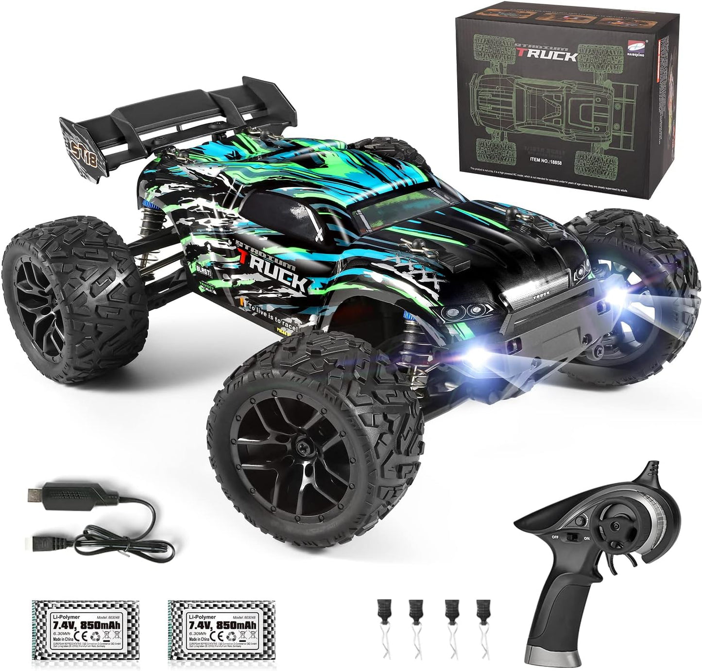 HAIBOXING Ferngesteuertes Auto, 2,4 GHz 1:18 Proportional 4WD 36+ km/h Hobby Offroad Monster RC Truck, wasserdichte RC Truggy RTR Geländegängig Spielzeug
