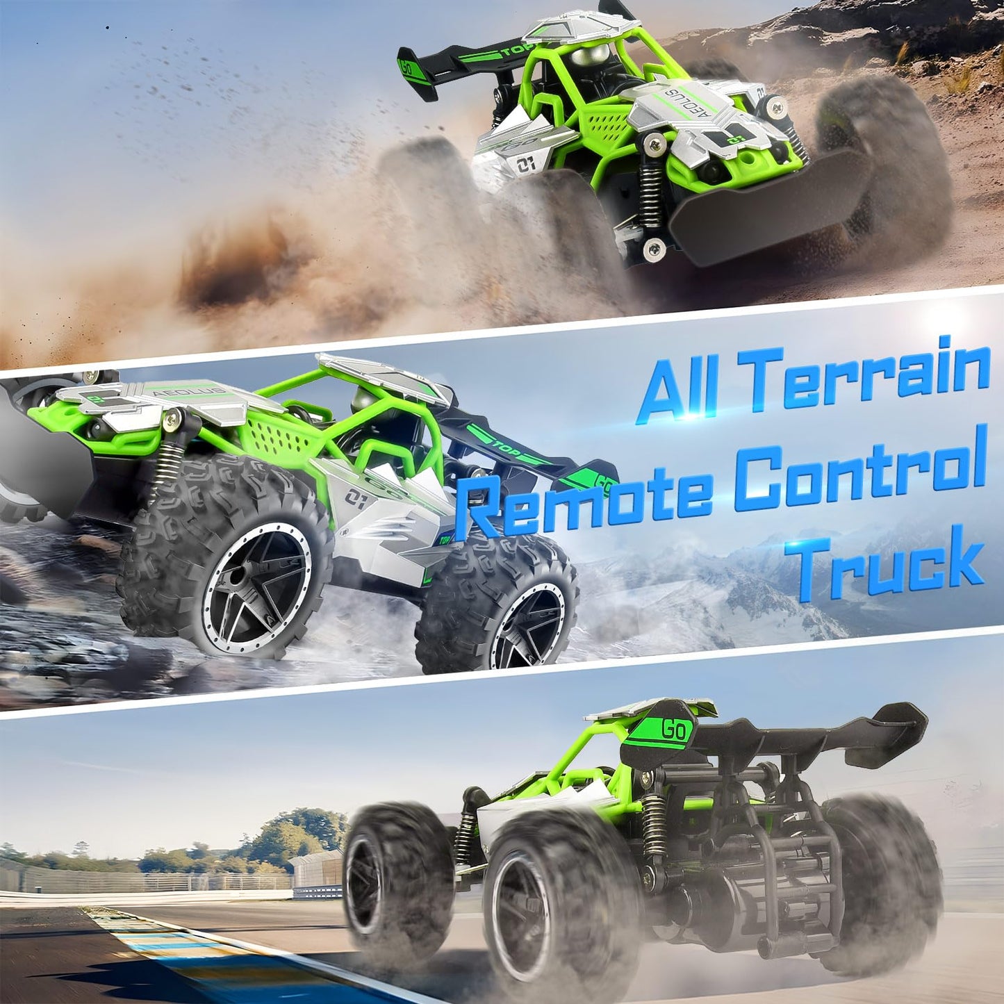 Pmgud Ferngesteuertes Auto, 2,4 GHz 1:18 Proportional 2WD 20+ km/h Hobby Offroad Monster RC Truck, wasserdichte RC Truggy RTR Geländegängig Spielzeug (Grün)