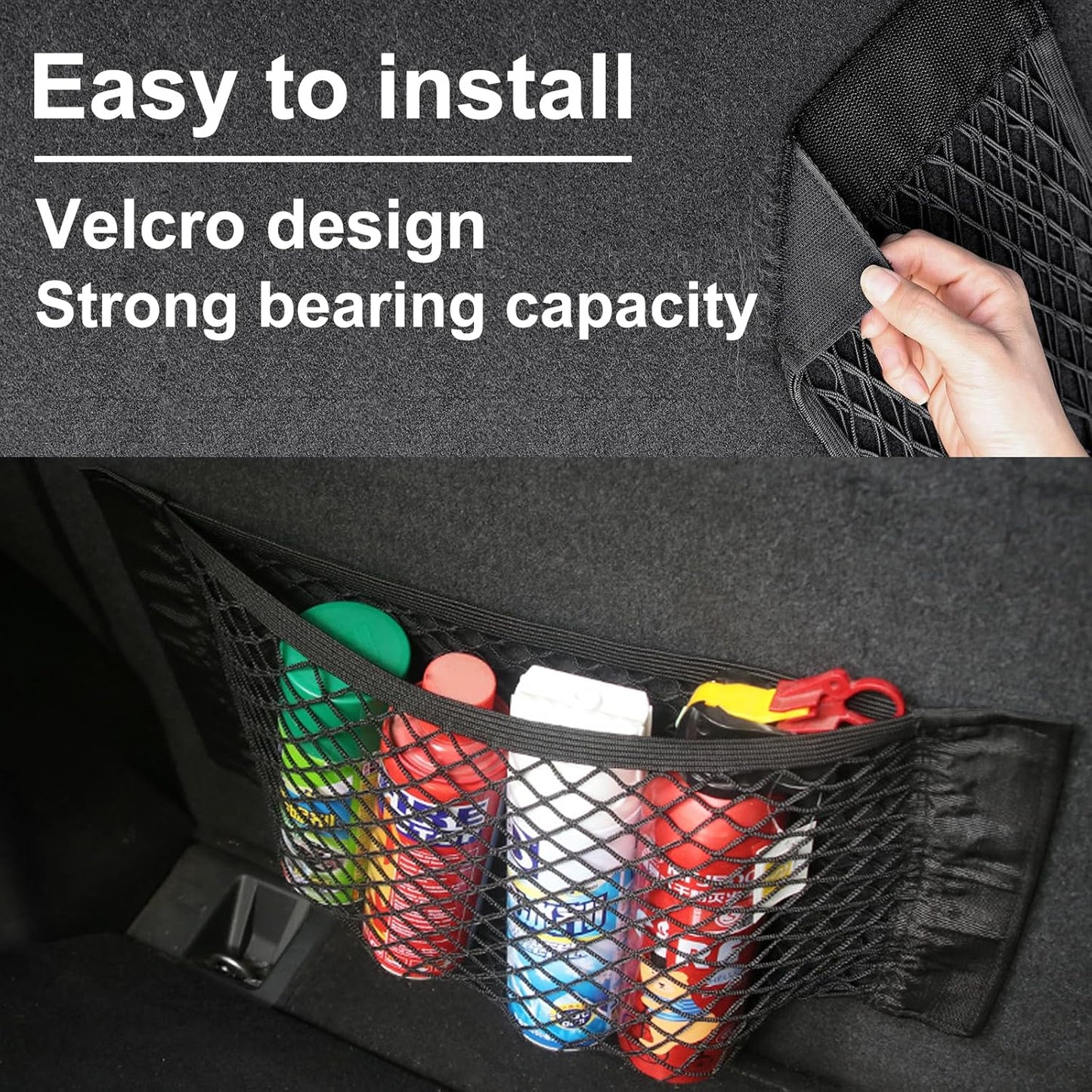 Nutabevr 4 Stück Starke Elastizität Netz Kofferraum Netztasche Auto, 40x25cm Gepäcknetz Erstreckt,Elastischer Rand hält Lasten Fester, Kfz Aufbewahrungsnetz Universal,für universal Auto/SUV aus Nylon