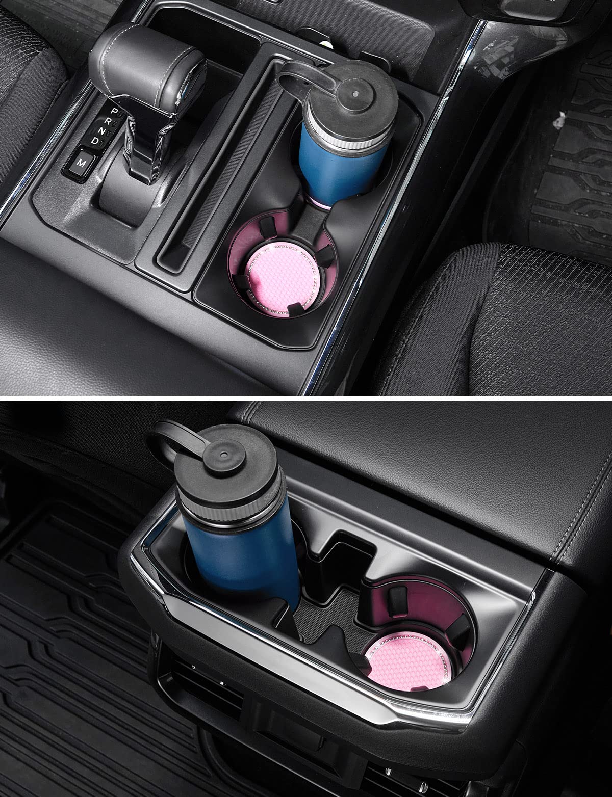 JOYTUTUS Car Drink Holder Coaster, Universal Car Drink Holder Insert, Non-Slip Car Coasters for Coffee Mugs, Car Accessories for Women, Pack of 2, Black/Glitz (Black-2)