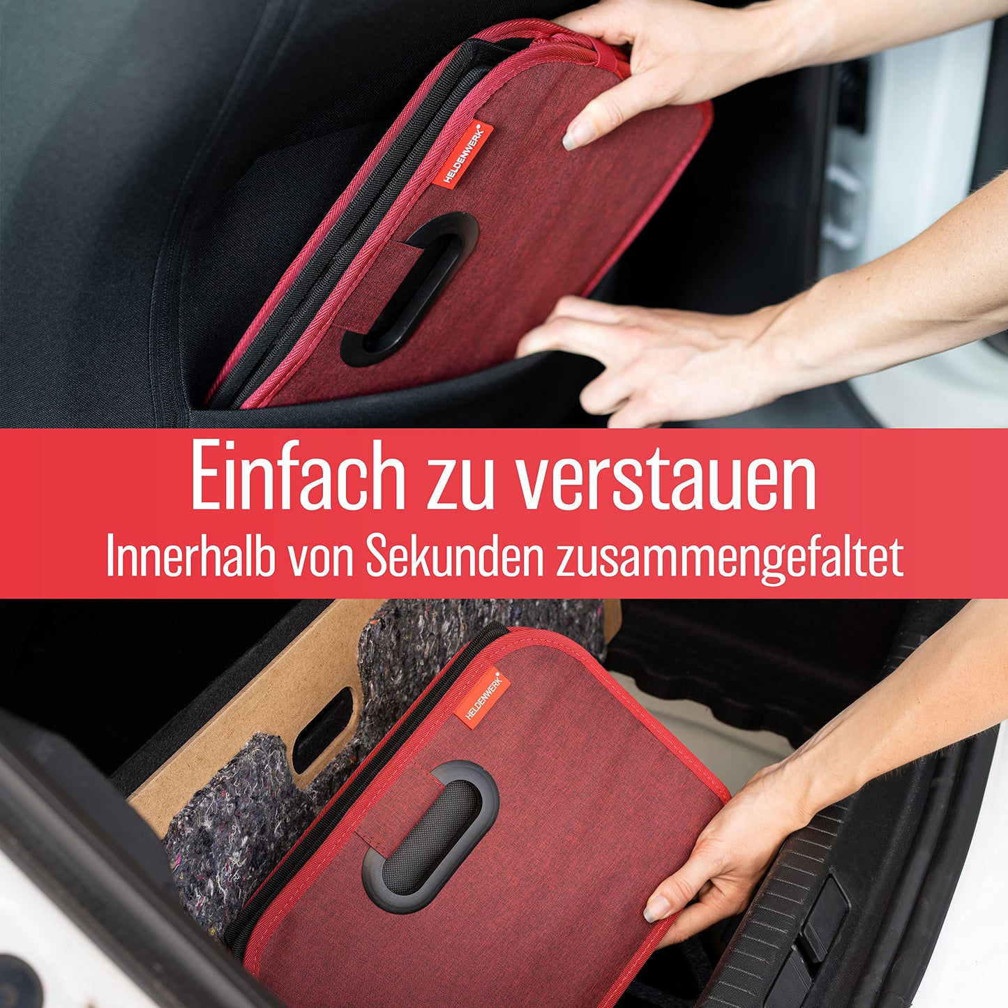 HELDENWERK Kofferraumtasche faltbar mit Anti-Rutsch-Klett - Kofferraum-Organizer, Auto Faltbox, Einkaufstasche - verstärkt und stabil
