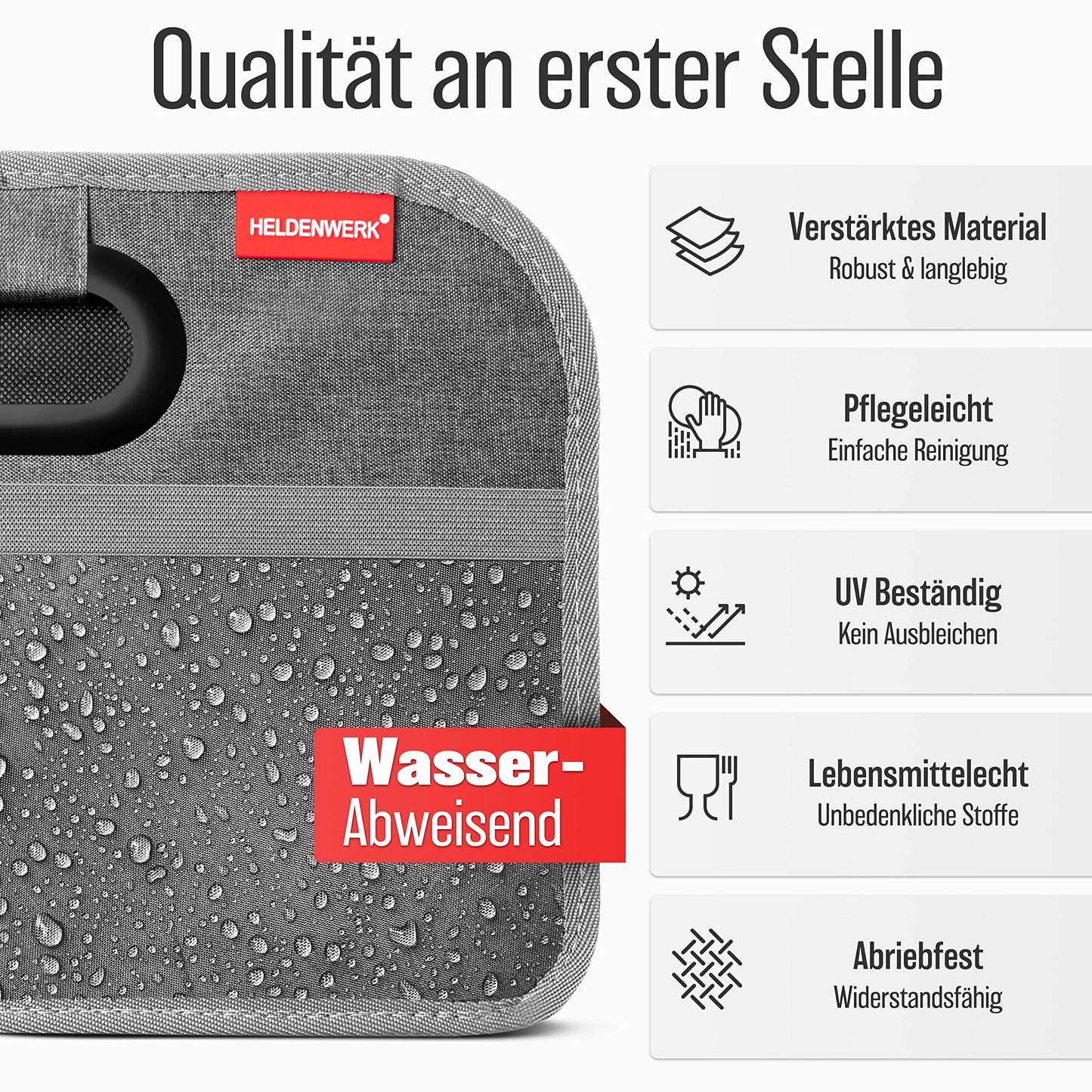 HELDENWERK Kofferraumtasche faltbar mit Anti-Rutsch-Klett - Kofferraum-Organizer, Auto Faltbox, Einkaufstasche - verstärkt und stabil